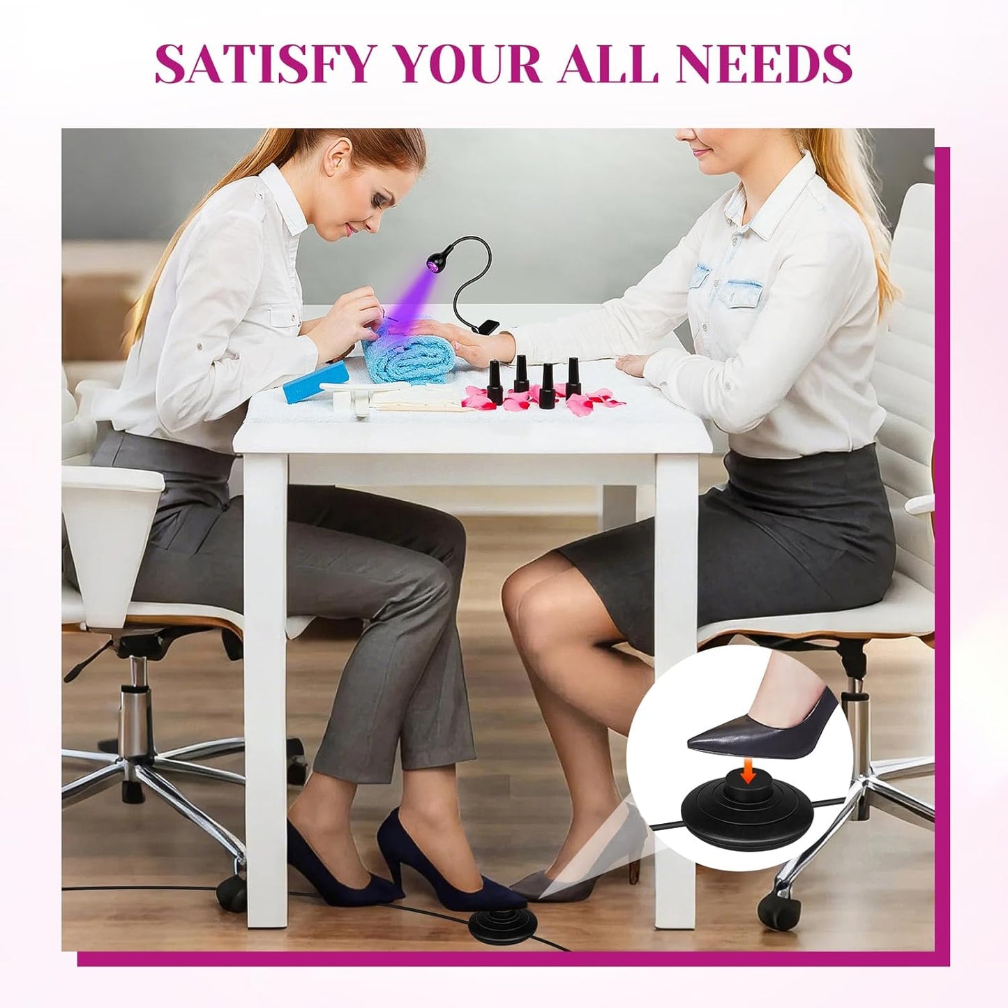 AORAEM UV LED Nail Lamp, Quick Drying UV Light for Gel Nails Foot Control LED Nail Cure Lamp, Flash Cure Light with Black Gooseneck and Clamp for Gel Nails