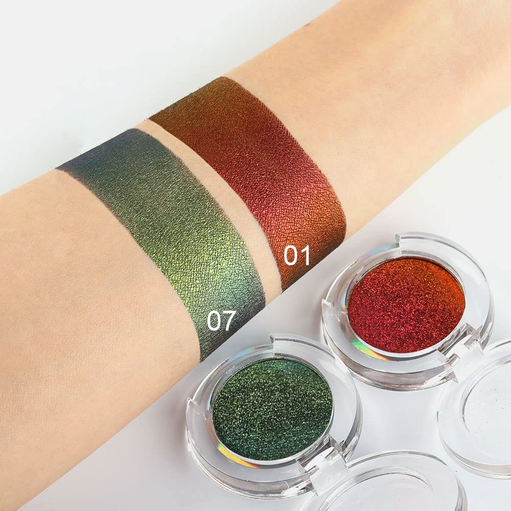 evpct 2Pcs Duochrome Chameleon Chrome Multichrome Eyeshadow Makeup Palette Set Women, Rose red Gold Forest Green Metallic Holographic Glitter Sparkle Shimmer Loose Eyeshadow Eye Shadow Palette Makeup