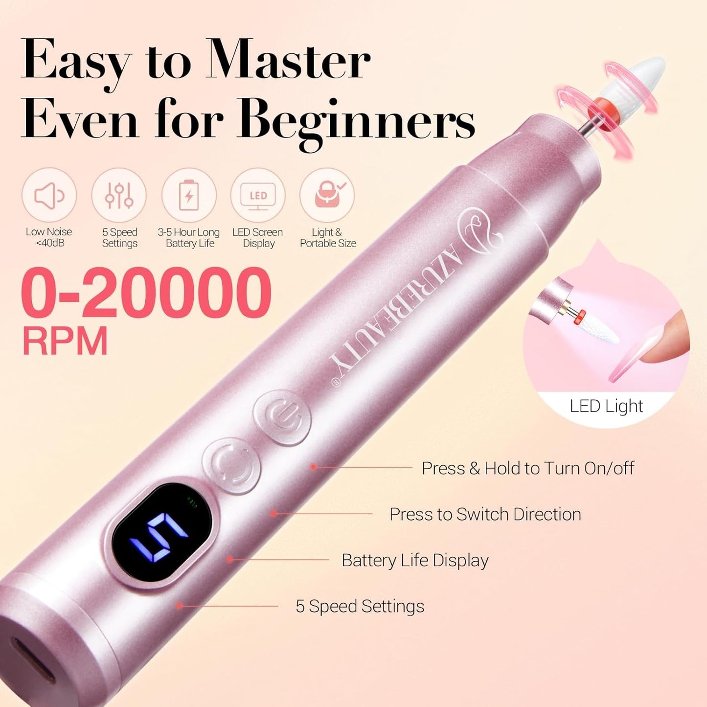 AZUREBEAUTY Dip Powder Nail Kit with Electric Nail Drill 24 Colors Nude Pink Glitter Red Green Nail Powder Starter Kit with Dip Liquid Set Base Top Coat Activator Portable Manicure Essential Set