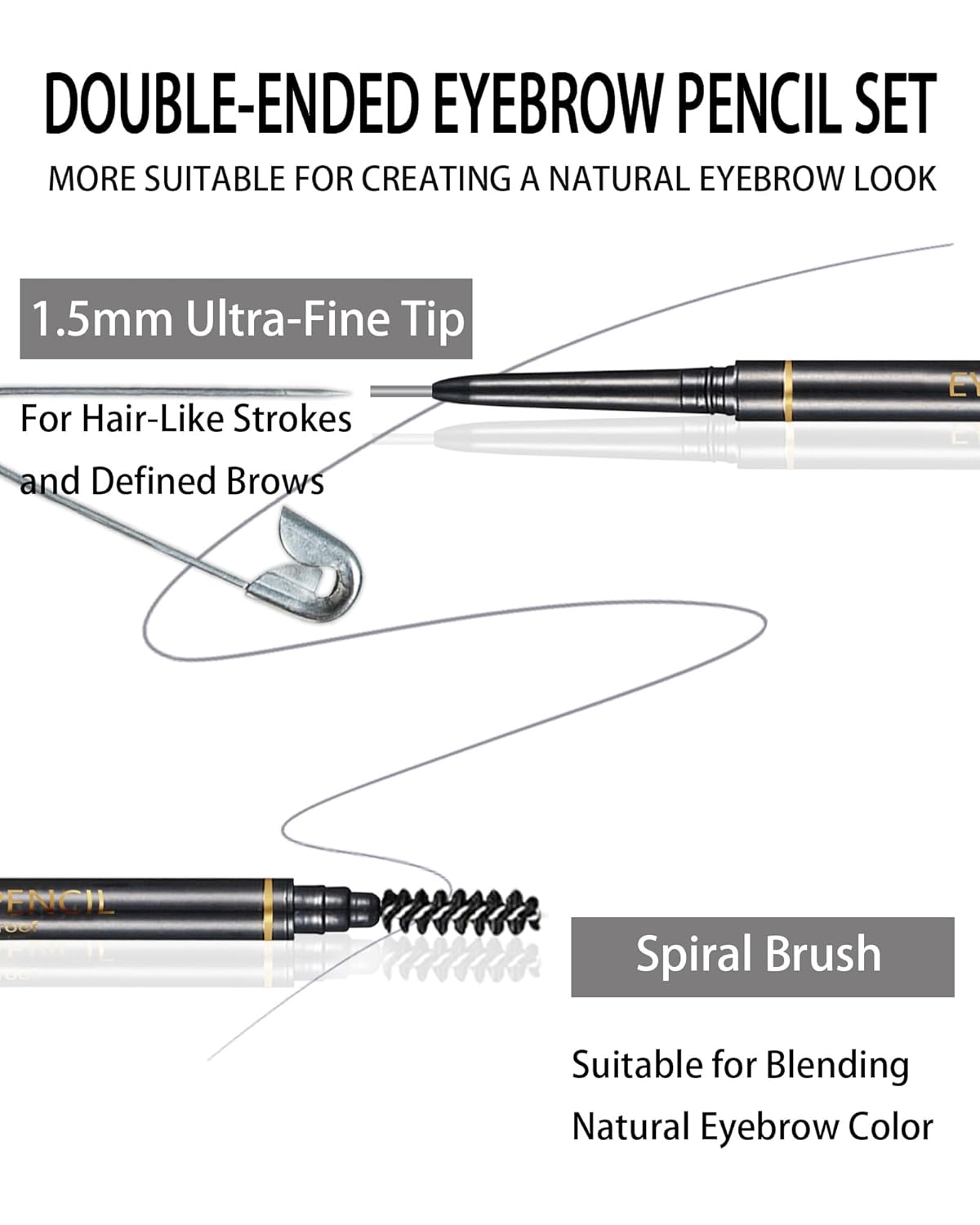 Gray Eyebrow Pencils for Women, 12Pcs Ultra Slim Eyebrow Pencil with 2 Brow Razors Kit, Double Head 1.5mm Micro-Fine Tip & Spiral Brush, Can Draw Fine and Long-Lasting Brows Makeup