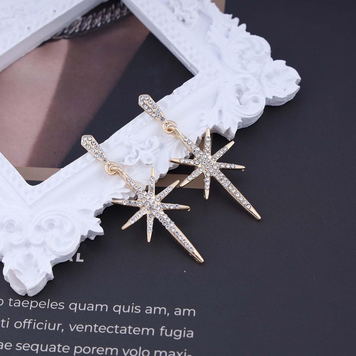 Vintage Crystal Northstar Dangle Earrings Rhinestone Northstar Studs Earrings Gold Cz Star Drop Earrings Sparkly Cz Starburst Earrings Jewelry for Women