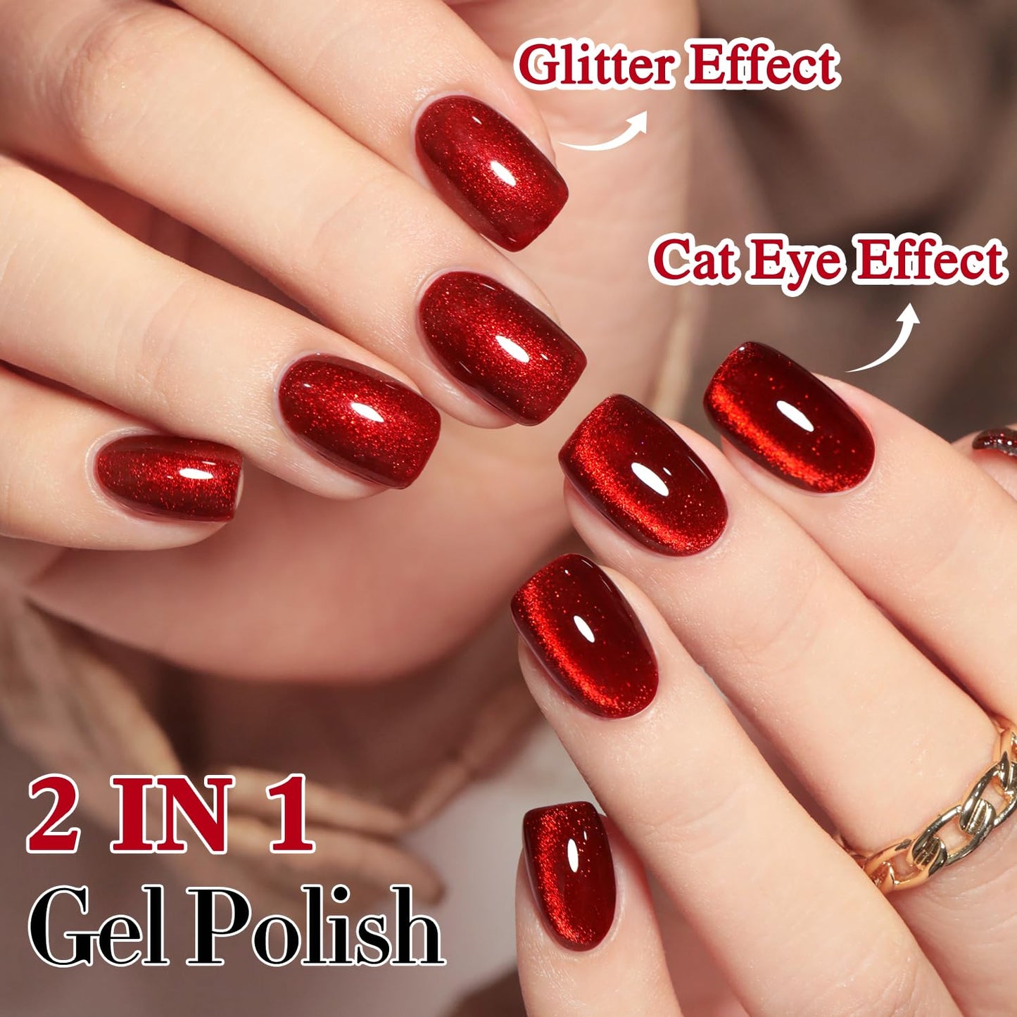 Double Rhythm 0.5 OZ Cat Eye Gel Polish with Magnet 15ML Holographic Glitter Shimmer Translucent Jelly Color Magnetic Nail Polish Salon DIY at Home (Blood Red-MC1046)
