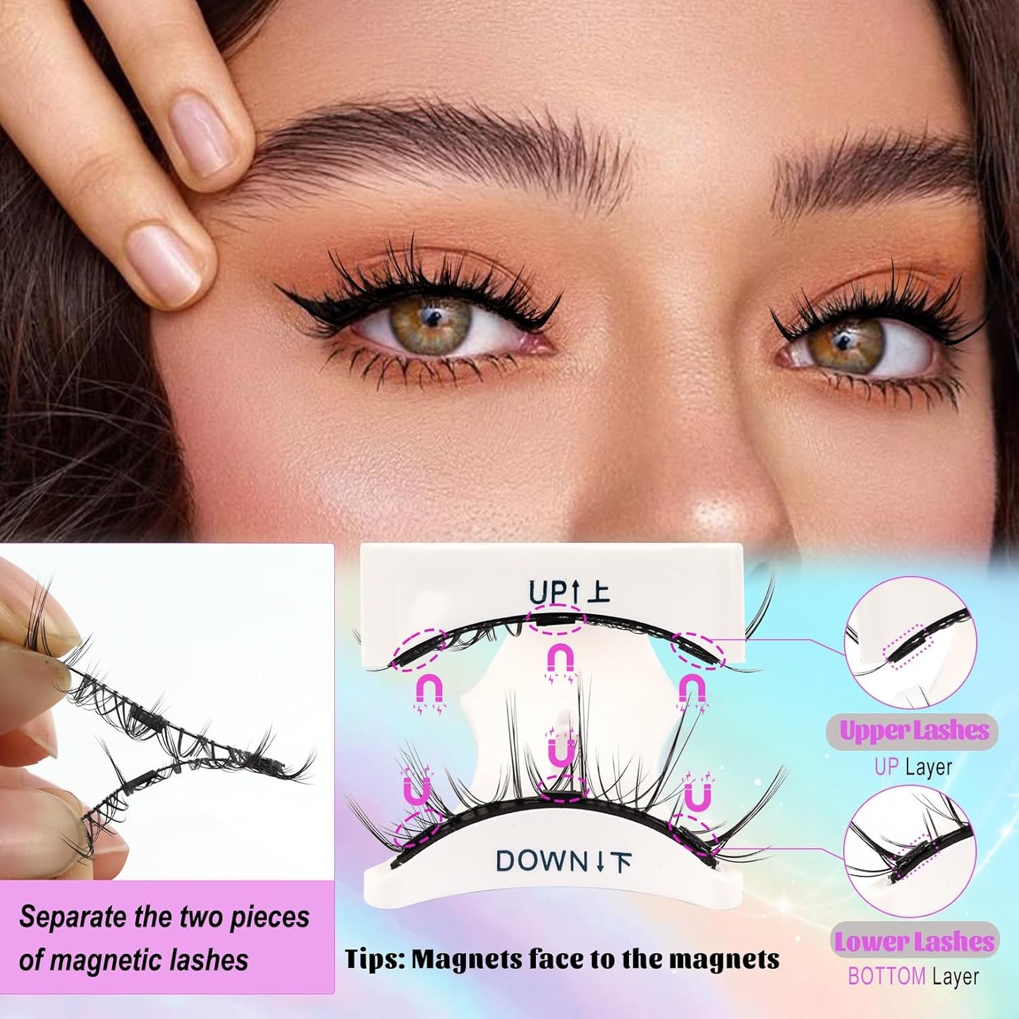 Losha Magnetic Eyelashes with Applicator No Glue Needed Magnetic Lashes 1 Pair Reusable Wispy False Lashes without Eyeliner (Amazing)