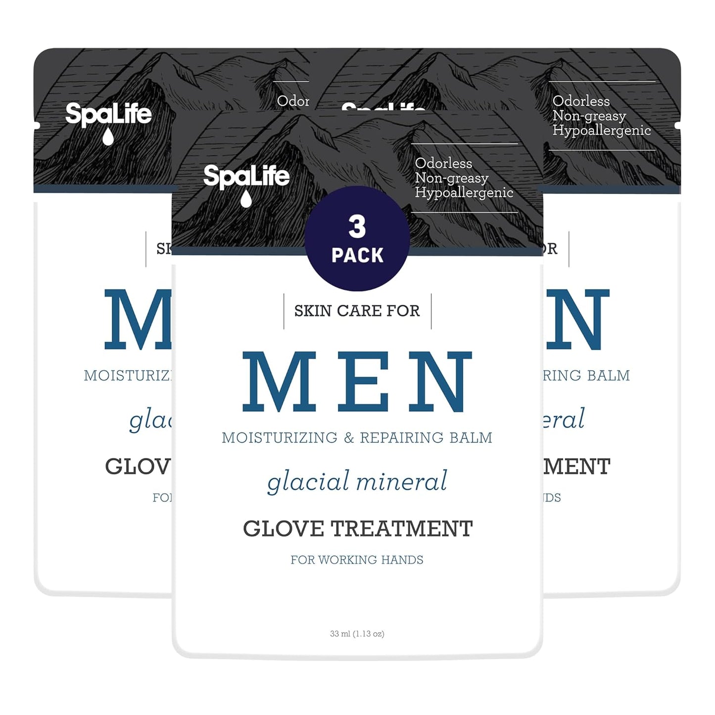 Spa Life Men's Glacial Mineral Moisturizing and Repairing Balm for The Working Hand (Hand Gloves 3 Pack)