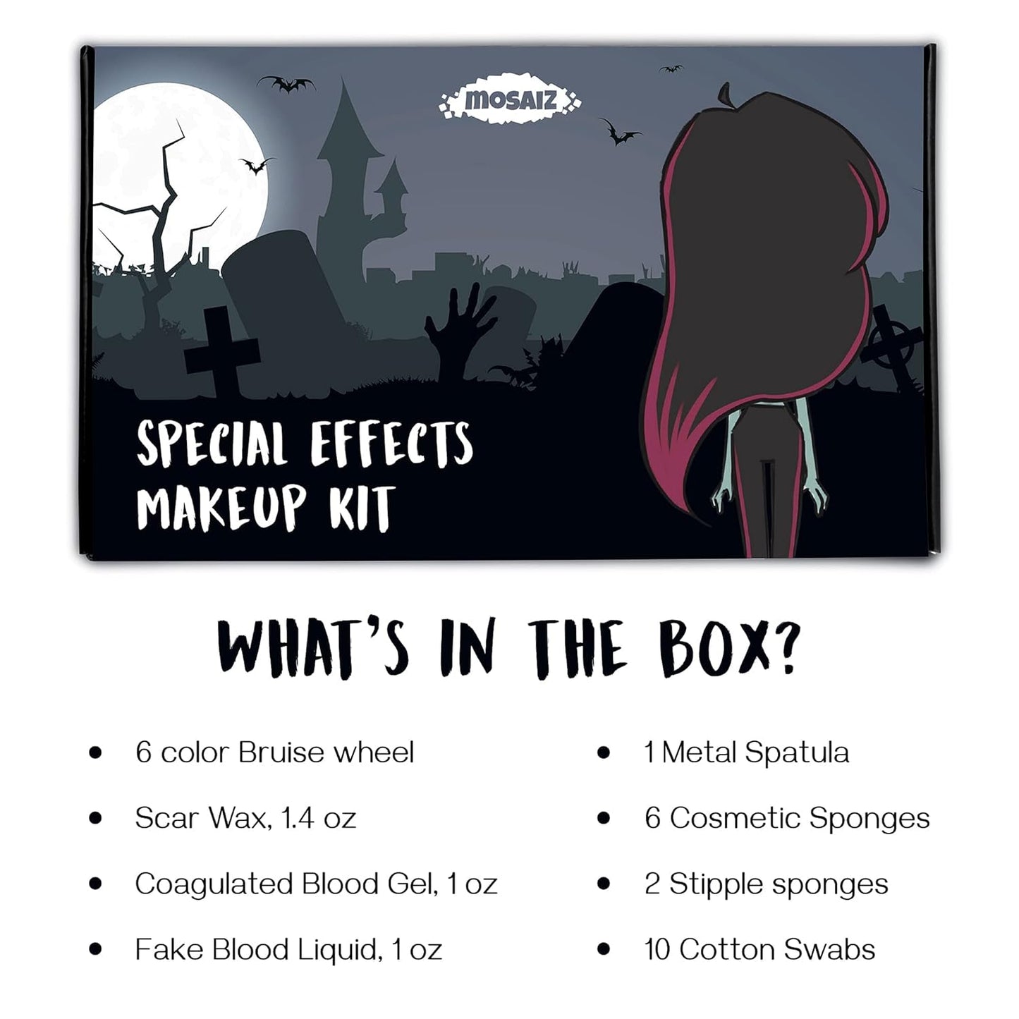 SFX Makeup Kit, Special Effects Makeup Kit with Fake Blood and Scar Wax, Makeup Sponges and Skin Spatula, Zombie Makeup Kit