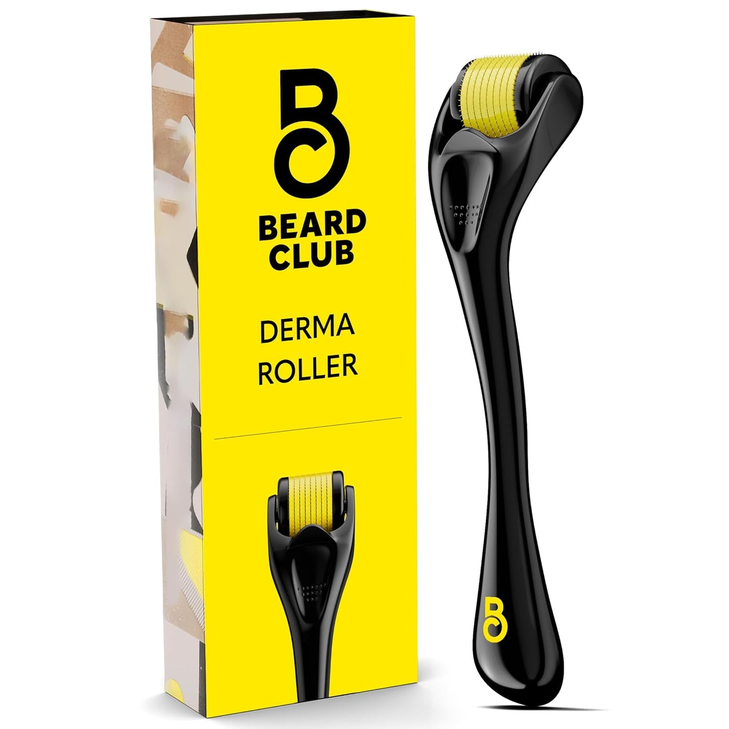 The Beard Club Derma Roller for Face, Body and Scalp - Microneedling for Men and Women with 540 Titanium Microneedles - Beard Roller & Micro Needling Scalp Hair - Black & Yellow