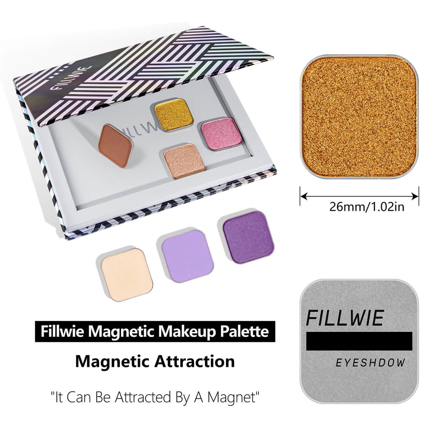 Magnetic single shimmer gold eyeshadow with metal pan, subtle shimmer orange eyeshadow refill pan, mini palette for empty magnetic palette (Ginger Gleam)