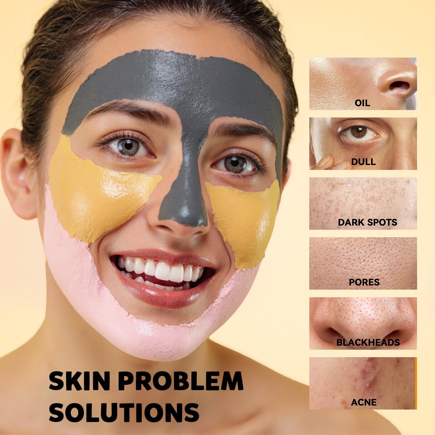 Clay Facial Mask Set 9 Pack - Turmeric Clay Mask - Rose - Dead Sea Minerals Mud Mask, Skincare Gift Set - Brightening, Moisturize & Deep cleansing for Dry, Sensitive Skin, Travel-Friendly & Portable