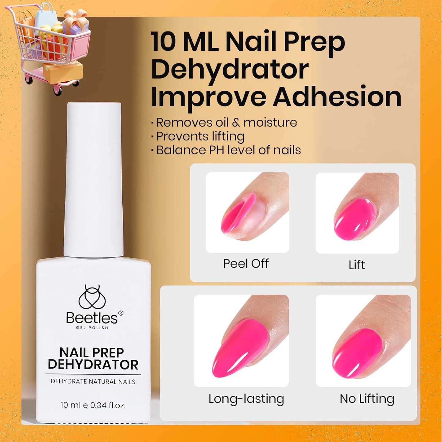 Beetles 9 In 1 Gel Nail Glue Nail Dehydrator Kit for Acrylic Nails Acid Free & Hema-Free Professional Dehydrator Prep for U V Gel Polish Long Lasting Led Lamp Required