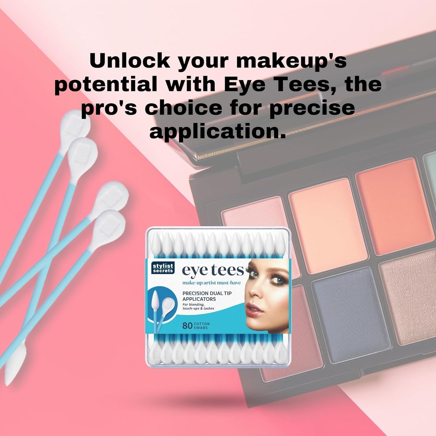 Fran Wilson EYE TEES COTTON TIPS 80 Count (2 PACK) - Precision Makeup Applicator, Double-sided Swabs with Pointed and Rounded Ends for Perfect Blending, Effective Cleaning and Precise Touch-ups