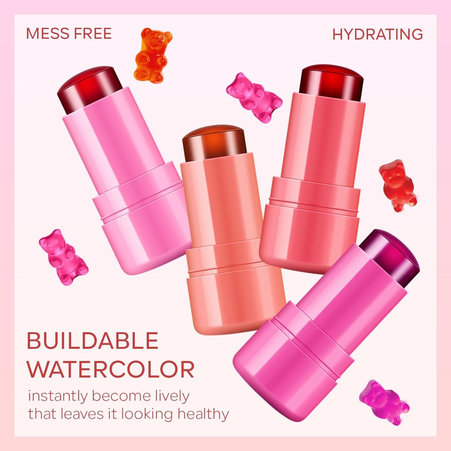 KYDA Water Jelly Tint Blush, Coral, Jelly Tinted Makeup Stick, for Lips and Cheek Stain, Buildable Watercolor Finish, Lasting Moisturising