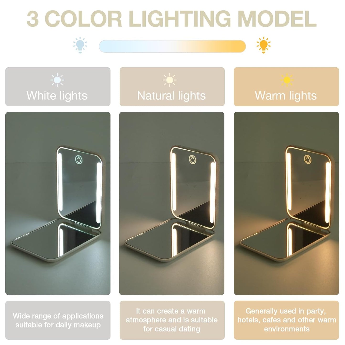 Kintion Rechargeable Pocket Mirror, Wheat Straw Material 1X/3X Magnification Portable Compact Mirror, Handheld Travel Mirror, Small Purse Mirrors for Women, Apricot