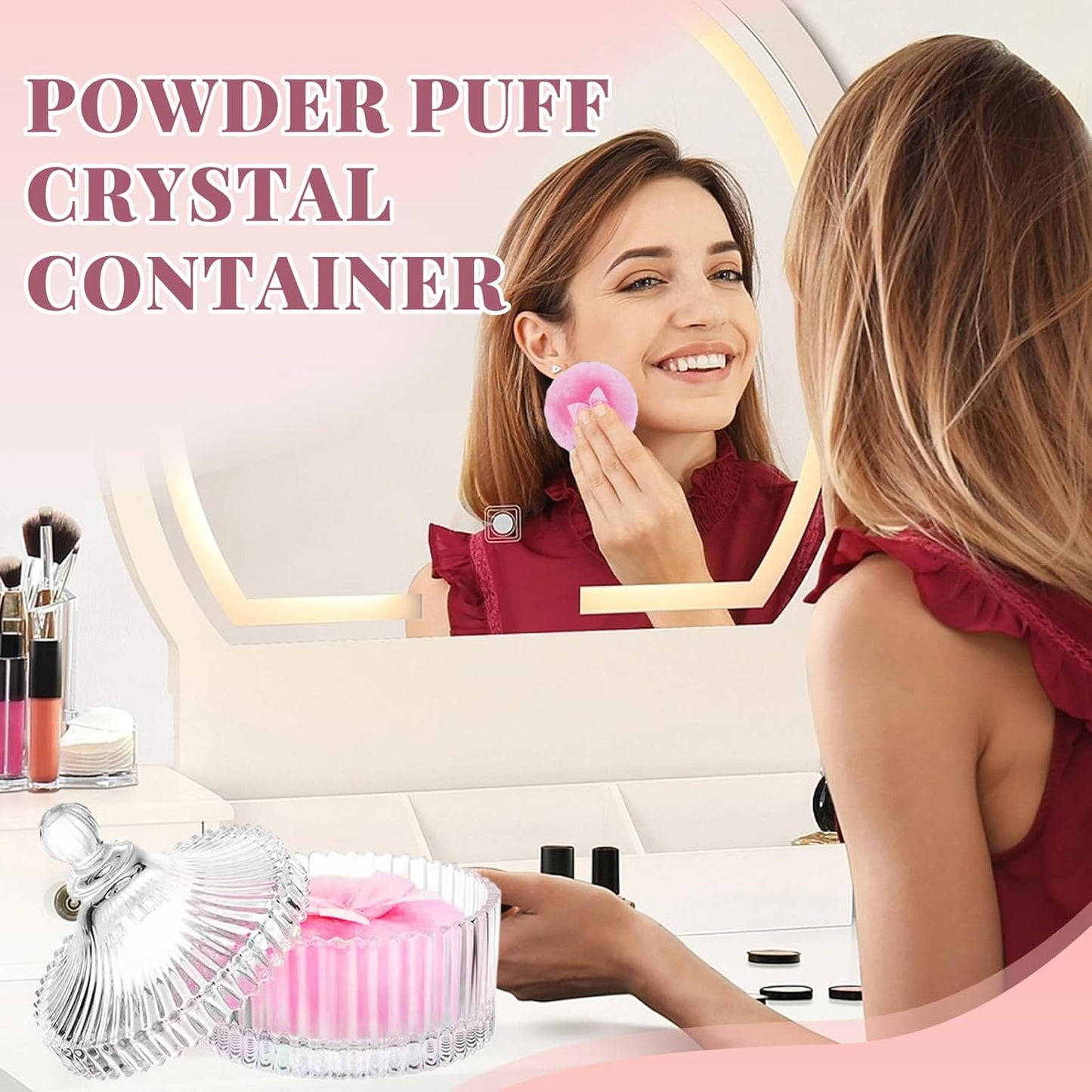 3 Pcs Large Body Powder Puff and Container, Powder Container with Puff, Velour Dusting Powder Puff with Crystal Case, Washable Reusable Puff for Women Baby Bath Travel Glitter Wet Dry Makeup