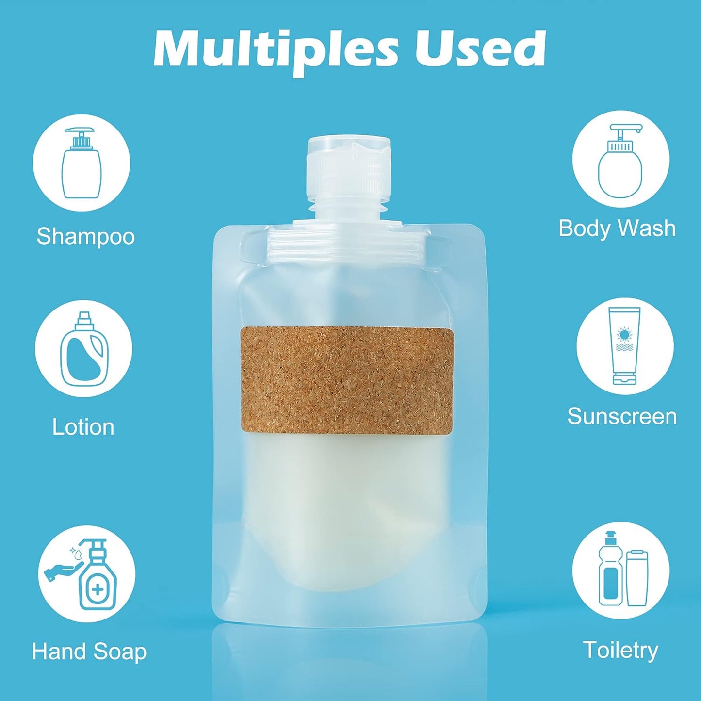 TailaiMei 12 Pieces Travel Pouches for Toiletries, TSA Approved Portable Travel Size, Refillable Stand Up Pouch for Shampoo/Conditioner/Lotion (1.7 &3.4 oz)