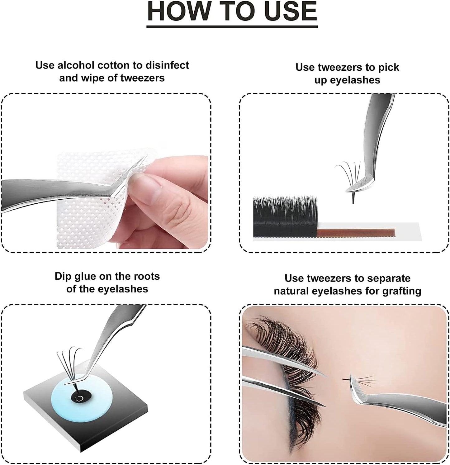 SIVOTE Eyelash Extension Tweezers for Classic & Volume Lashes, 5-Pack, Silver