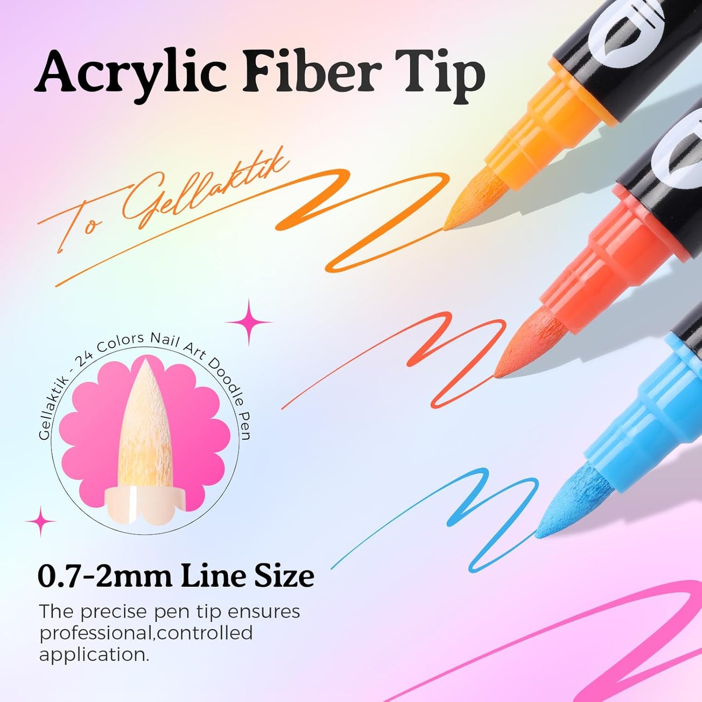 24 Colors Nail Art Pens Set, 3D Nail Polish Pens Quick-Drying Acrylic Paint Markers, Dotting Liner Brush for DIY Nail Design, Home & Salon Manicure Tools