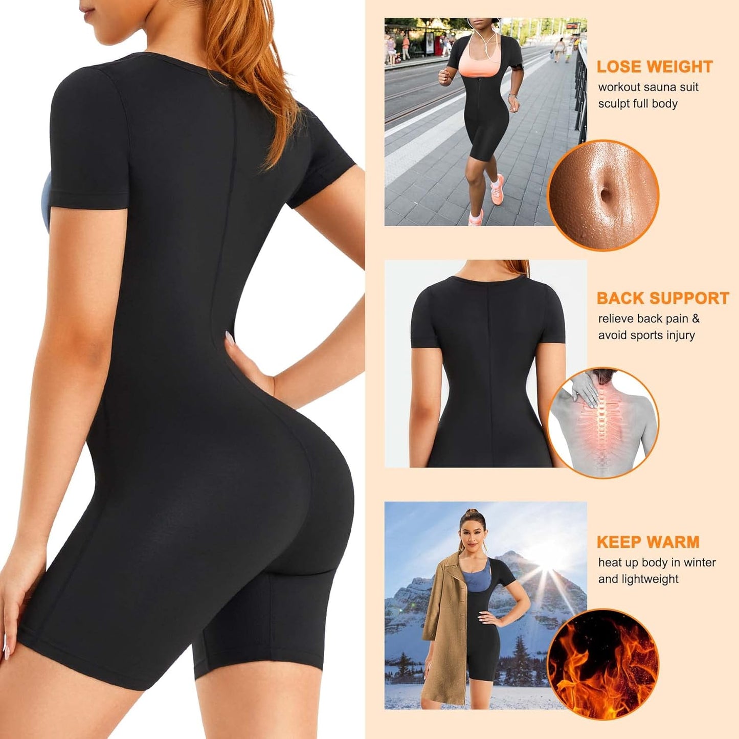 URSEXYLY Sauna Suit for Women Sweat Vest Waist Trainer 3 in 1 Slimming Full Body Shaper Workout Top with Sleeve Shorts