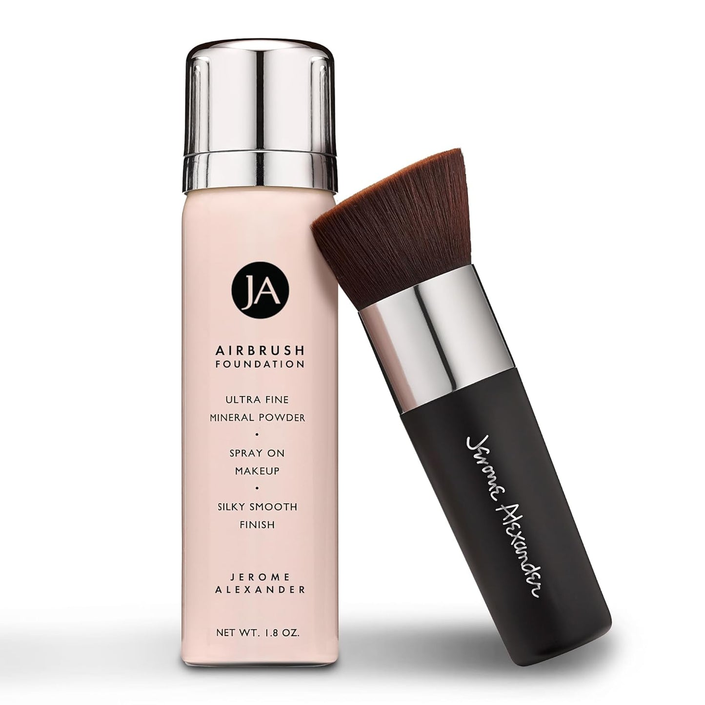 MagicMinerals AirBrush Foundation by Jerome Alexander – 2pc Set with Airbrush Foundation and Kabuki Brush - Spray Makeup with Anti-aging Ingredients for Smooth Radiant Skin - Light