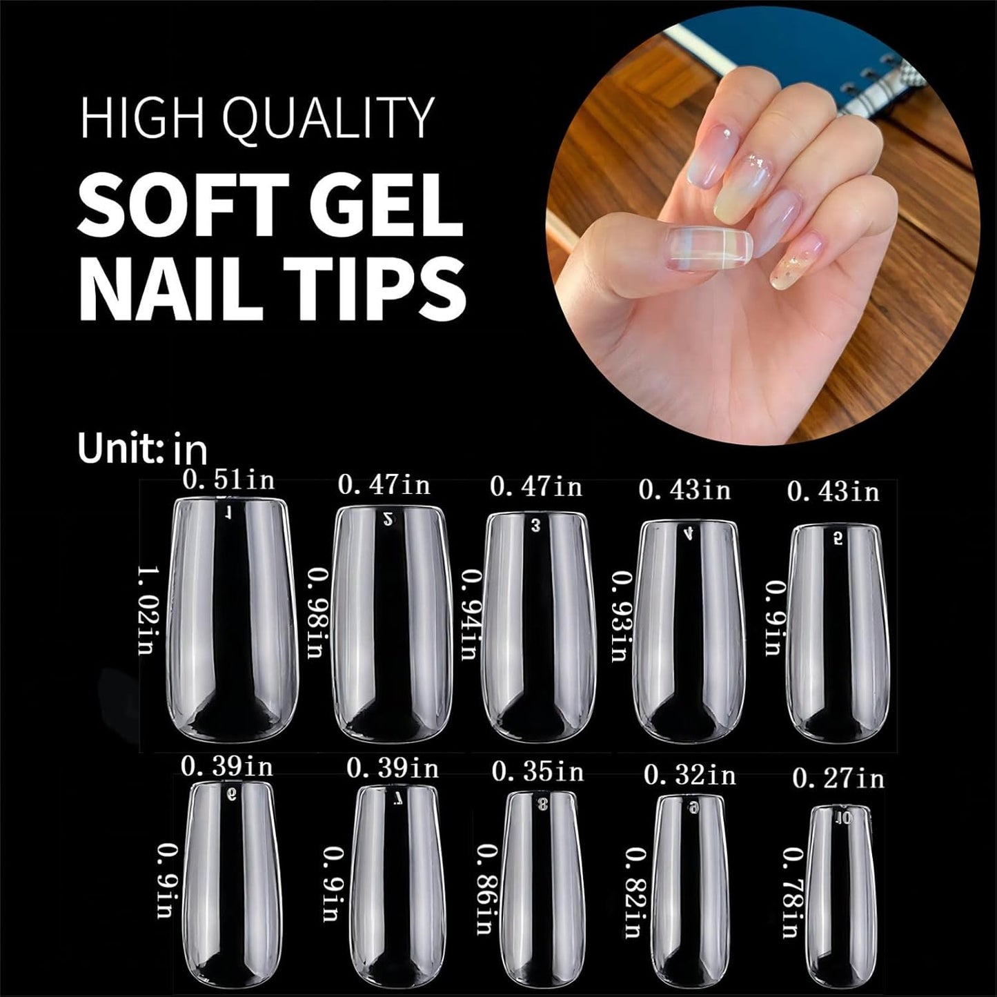 Short Square Nail Tips,1000 PCS Artificial Full Cover Fake Nails Soft Gel Tips 10 Sizes with Box for Home DIY Nail Salon (Clear and Natural 3)