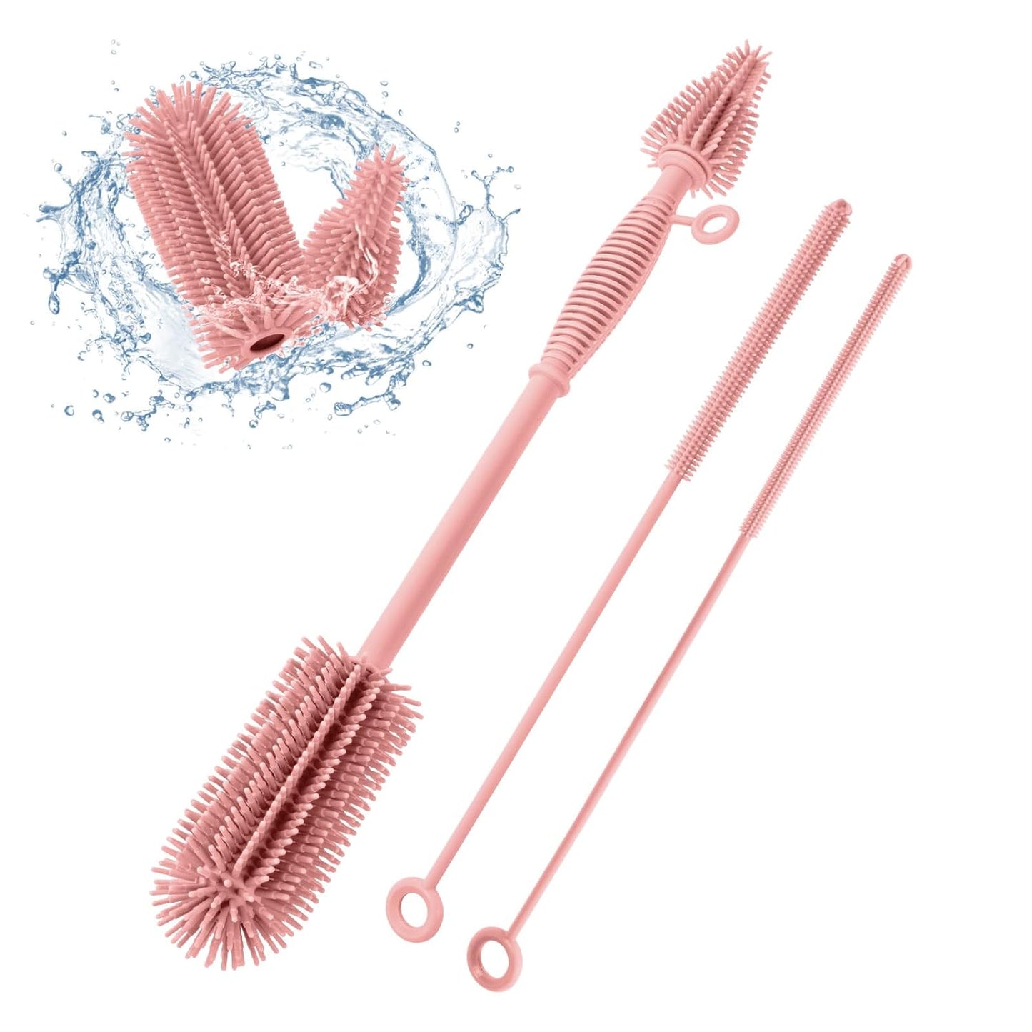 Baby Bottle Brush and Straw Cleaner Brush Set, Extra Long Double-Ended Soft Silicone Brush Cleaner for Baby Bottles, Water Bottles, Cups, Breast Pumps, Detachable & Hangable
