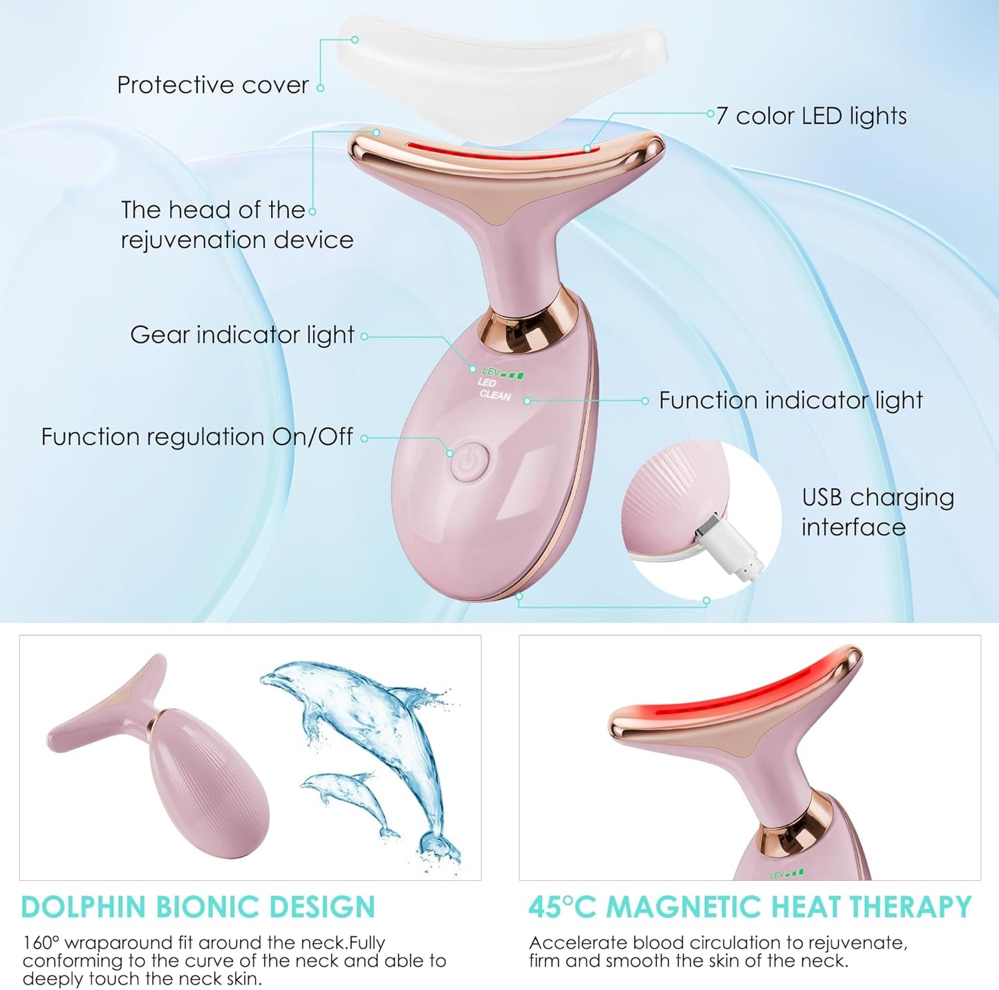 Facial Massager Red-Light-Therapy-for-Face and Neck, Face 𝖲 culpting Wand with 7 Color - Birthday, Christmas, Mothers Day, Valentines Day Gifts for Her Women Mom Best Friend Wife Teacher (Rose Gold)