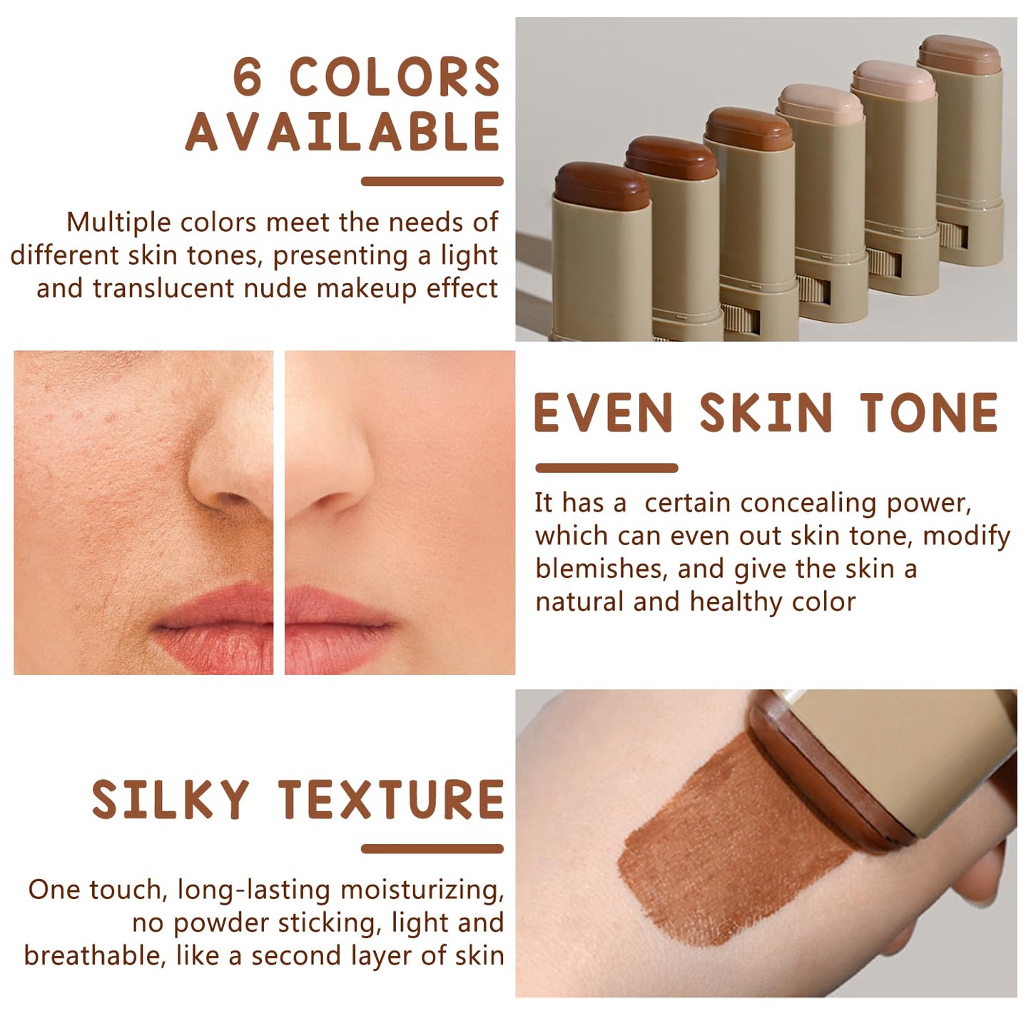 2PCS Foundation Stick Beauty Balm Serum Boosted Skin Tint, Solid Tinted Moisturizing Serum Contour Stick, Natural Fit, Moisturizing ＆ Concealing Foundation Sticks (#01)