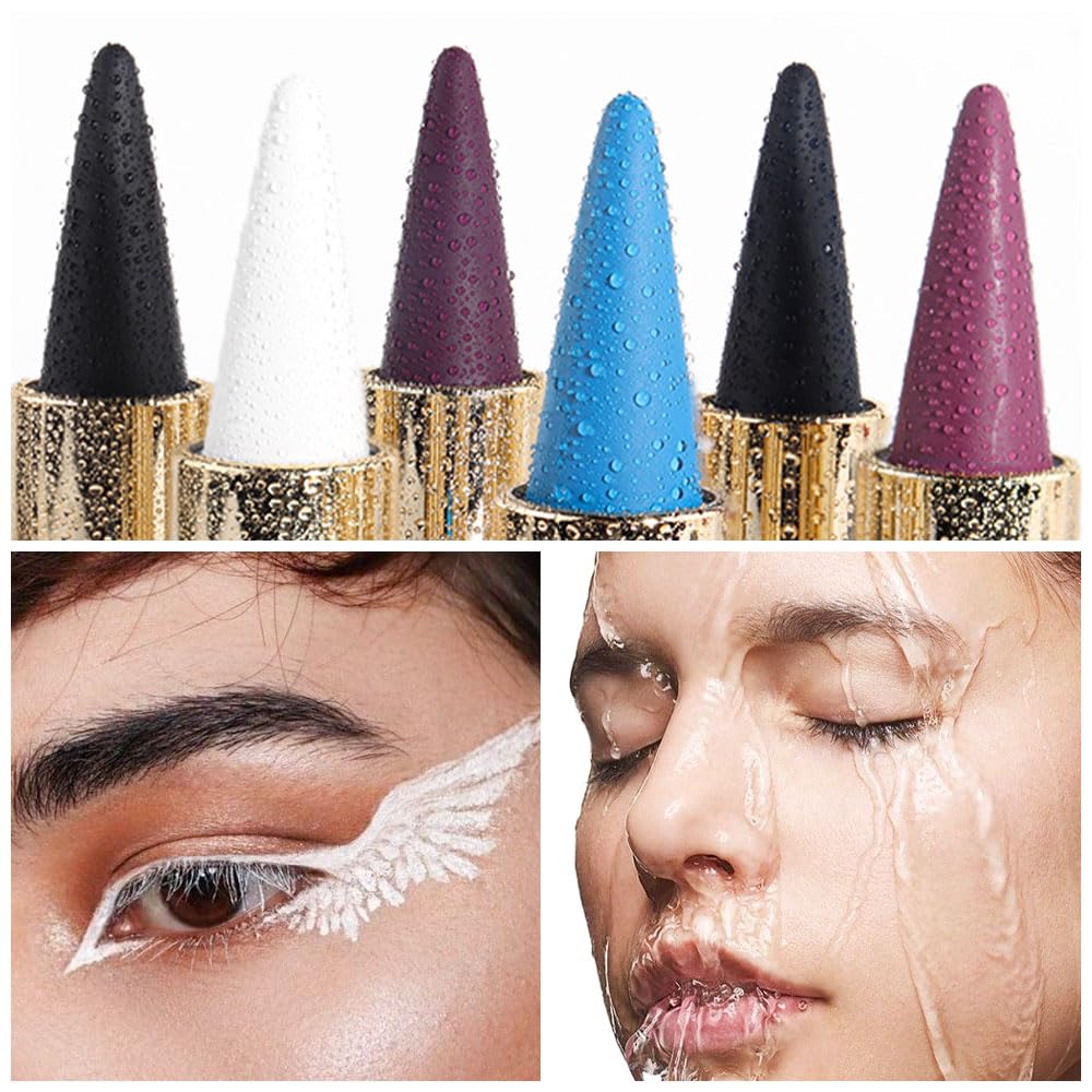 Kaely White Gel Eyeliner Pencil,Waterproof Smudge Proof Eye Liner Pen,Cat Eye Goth Halloween Makeup,Eye Black Face Paint Lipstick Crayon,Color Colorful Eyeliner Eyeshadow Stick,05