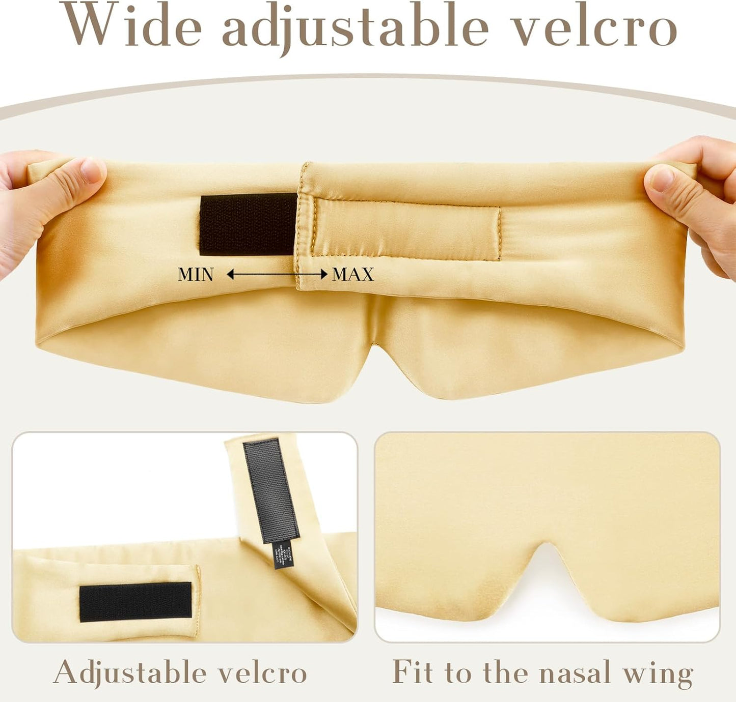 100% Mulberry Silk Sleep Mask Eye Mask for Women Man with Adjustable Band, for Side Sleeper Blackout Sleep Mask for Travel Rest and Office (Gold)