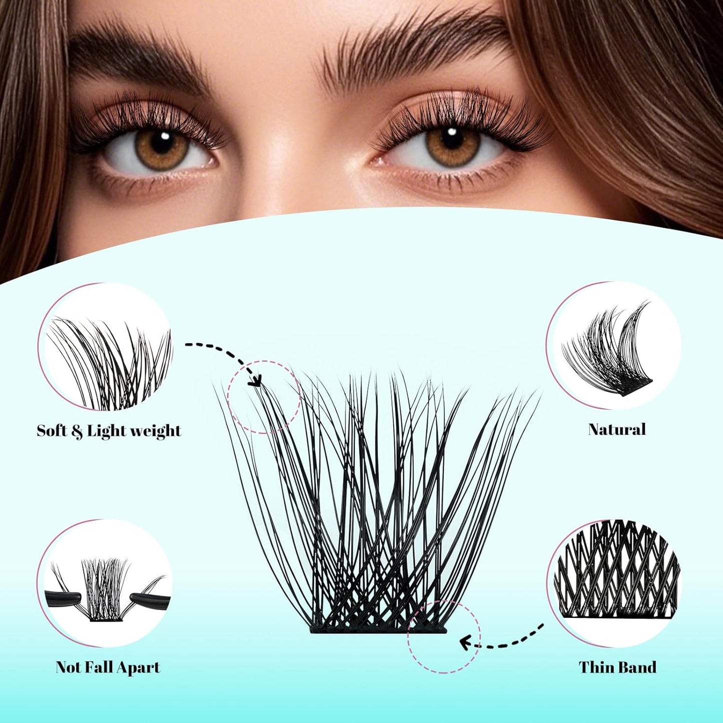 Wispy Lash Clusters Eyelash Extensions 144pcs Individual Lashes Cluster 12mm D Curl Fake Eyelash with Thin Band DIY Cluster Lashes At Home For Beginners (D-12mm)