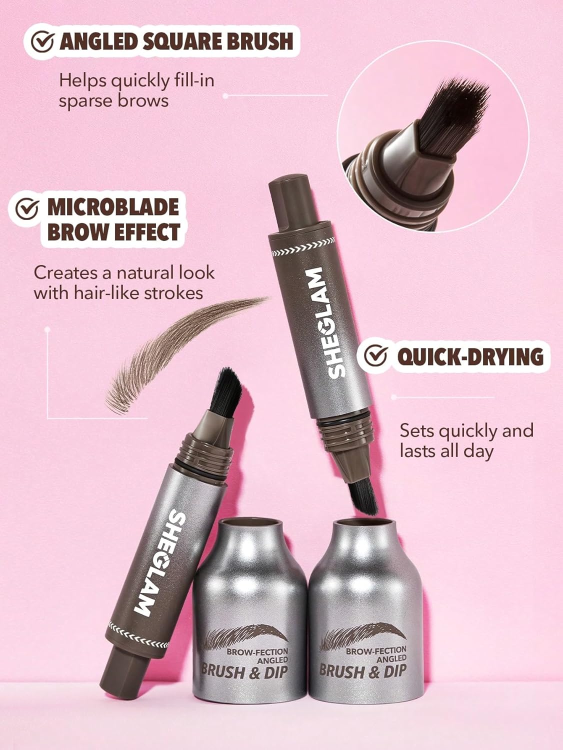 SHEGLAM Brow-Fection Angled Brush & Dip Upgraded Microblading Eyebrow Pen Long Lasting Waterproof Easy To Color-Charcoal