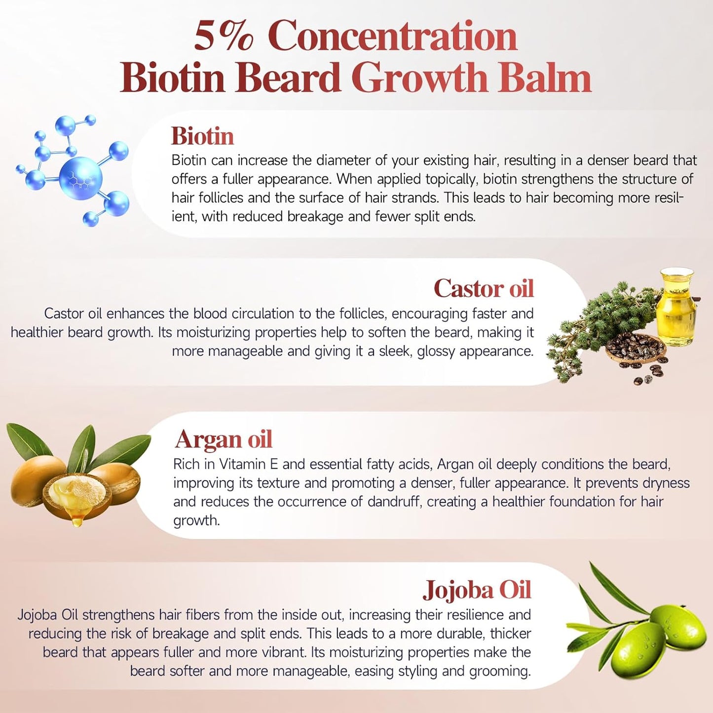 5% Concentration Biotin Beard Balm for Men & Conditioning Beard Wax - Made with Castor Oil Natural and Organic Ingredients - Hydrates & Thickens Facial Hair Growth- 2 Ounce Tin (Mystic Hour)