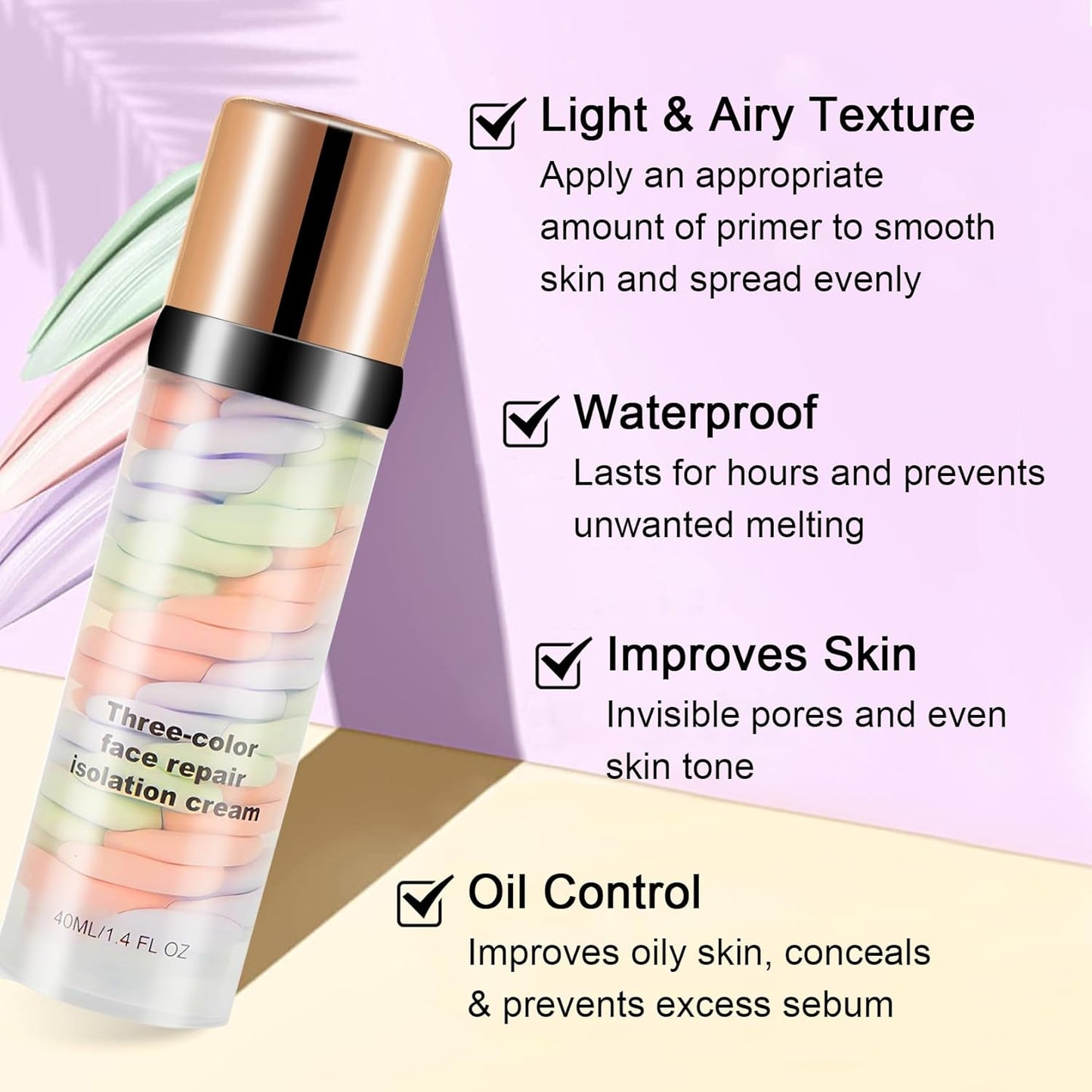 3 In 1 Color Corrector Makeup Primer Color Correcting Primer Cream Tinted Moisturizer Brightening Primer Facial Serum Isolation Cream Neutralizes Skin Tone for Face Before Makeup Base Cream