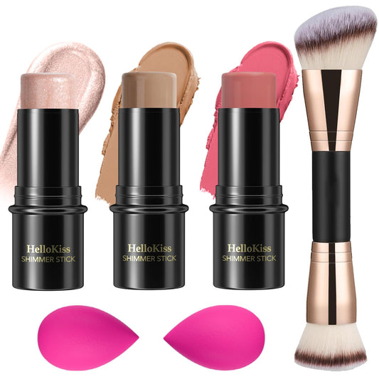 3 Pcs Cream Contour Stick Makeup Kit, Shades with Highlighter, Blush and Bronzer Contour Stick for Sculpt the Cheeks, Waterproof, Matte & Dewy Finish (Fair-Light,#03+#09+#12)