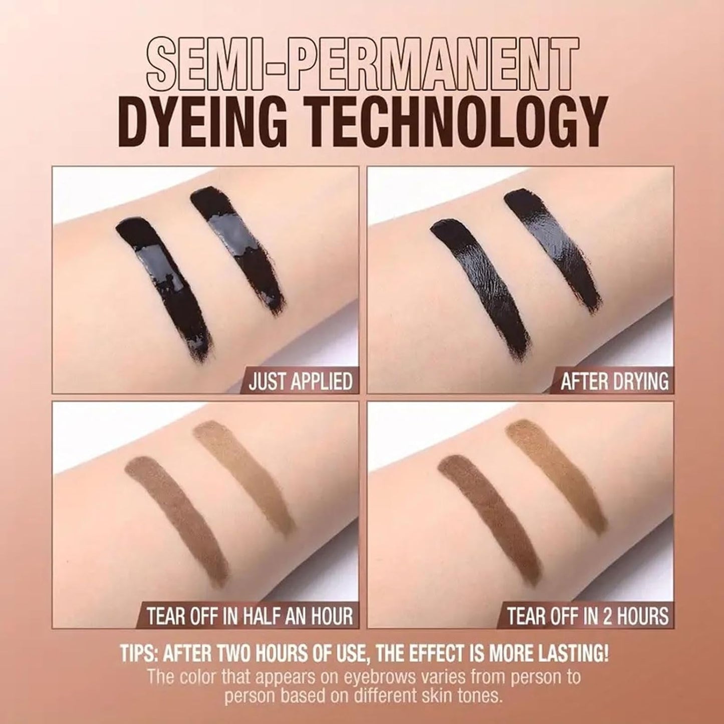 Tattoo Peel Off Eyebrow Gel Tint, Long Lasting Brow Tint, Transfer Proof and Waterproof Tint Peel Off Brow Gel, Last Up to 3 Days, For Fuller & Defined Brows Makeup, Brown