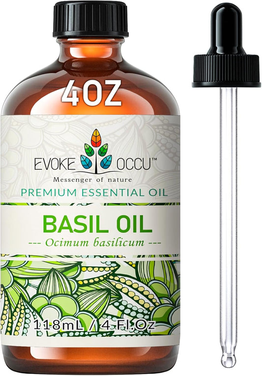 EVOKE OCCU Basil Essential Oil for Skin Massage Diffuser and Candle Making- 4 Fl Oz