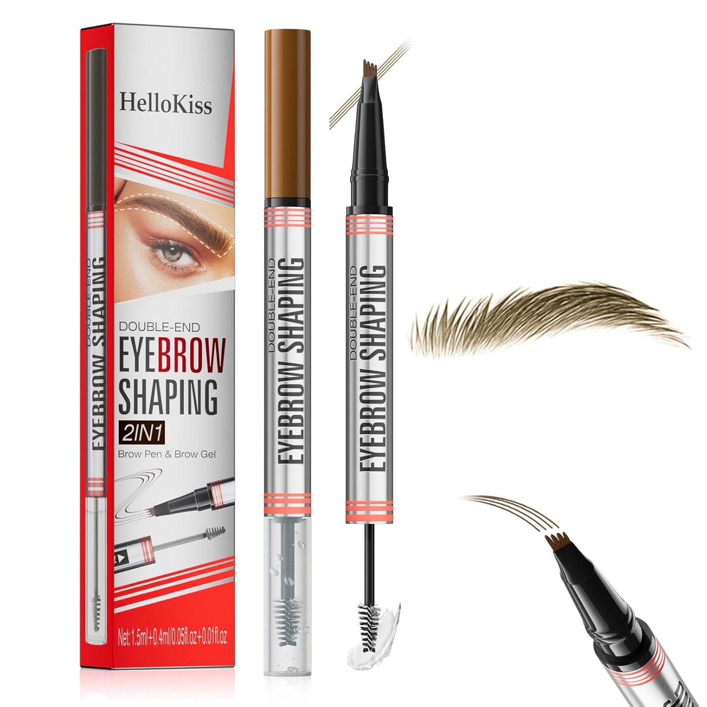 4-Fork Tip Microblading Eyebrow Pen With Brow Gel - 2-in-1 Waterproof Eyebrow Pencil, Long-Lasting Natural Hair-Like Brows, Smudge-Proof & Easy to Use (With Brow Gel 01#Light Brown)
