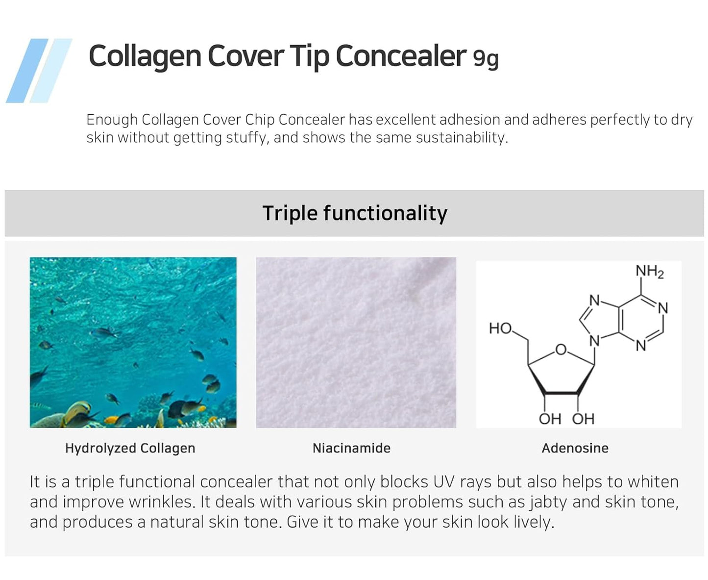 Enough Collagen Cover Tip Concealer - Full Coverage Concealer for Flawless Skin (#02 Transparent beige, 0.31oz / 9g)