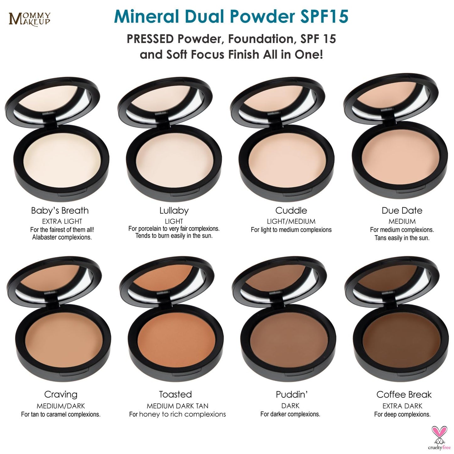 Mineral Dual Powder in Craving (Medium/Dark) | 4-in-1 Pressed Mineral Foundation with SPF 15 for Flawless Glow & Soft Looking Skin | Oil Free, Talc Free, Gluten Free | 0.45 Oz | by Mommy Makeup