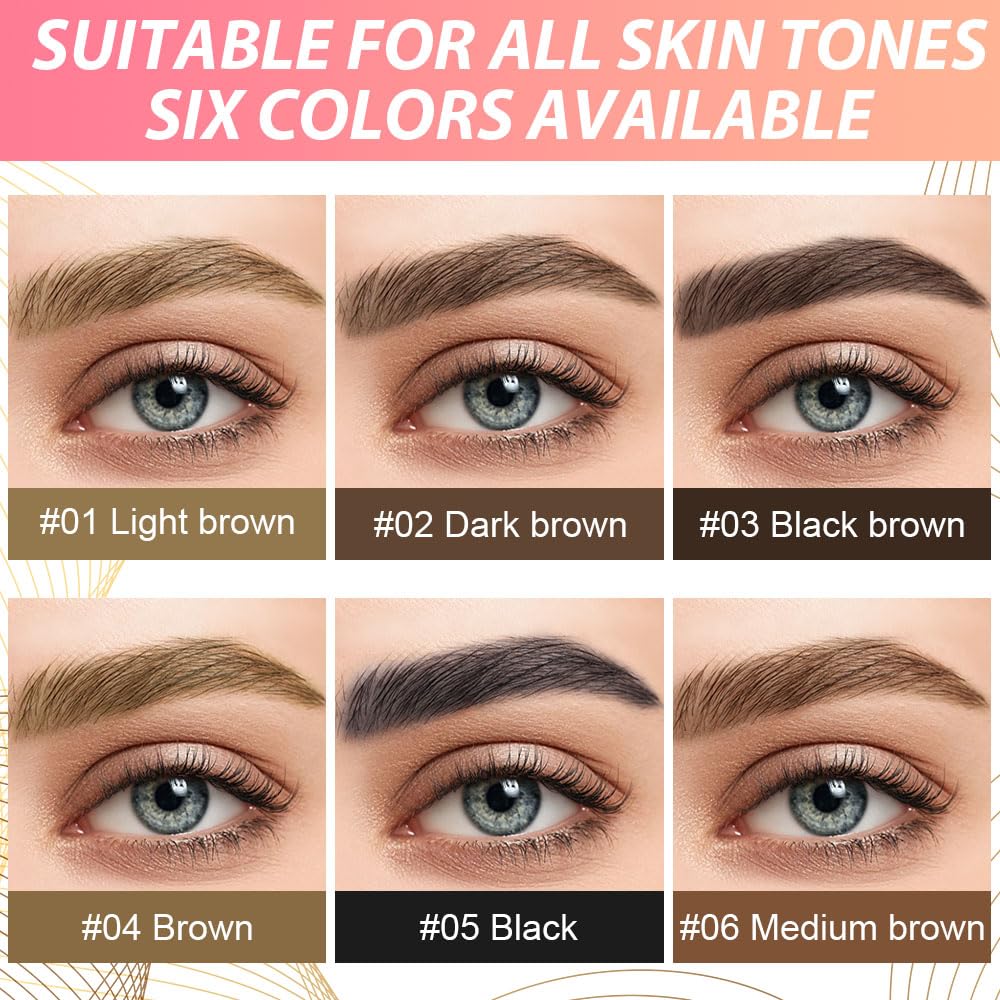 evpct 1Pcs Dark Brown Magic Microblading Eyebrow Contouring Pen Brow Pencil, with 4 Brush Micro-Fork-Tips Precise Applicator, Dual-ended Eyebrow Brush, Hair Like Strokes, Natural Looking Brows