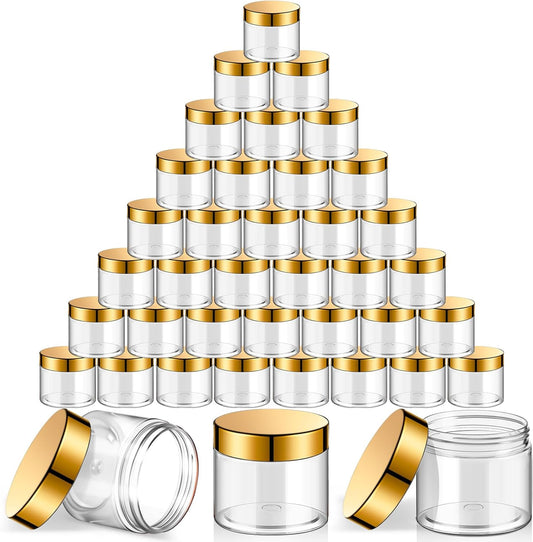 SATINIOR 36 Pieces 6 oz Plastic Jars with Lids Wide Mouth Airtight Reusable Container Acrylic Cosmetic Small Jars for Lotions Ointments Travel Toiletries Creams Make up Storage(Gold)