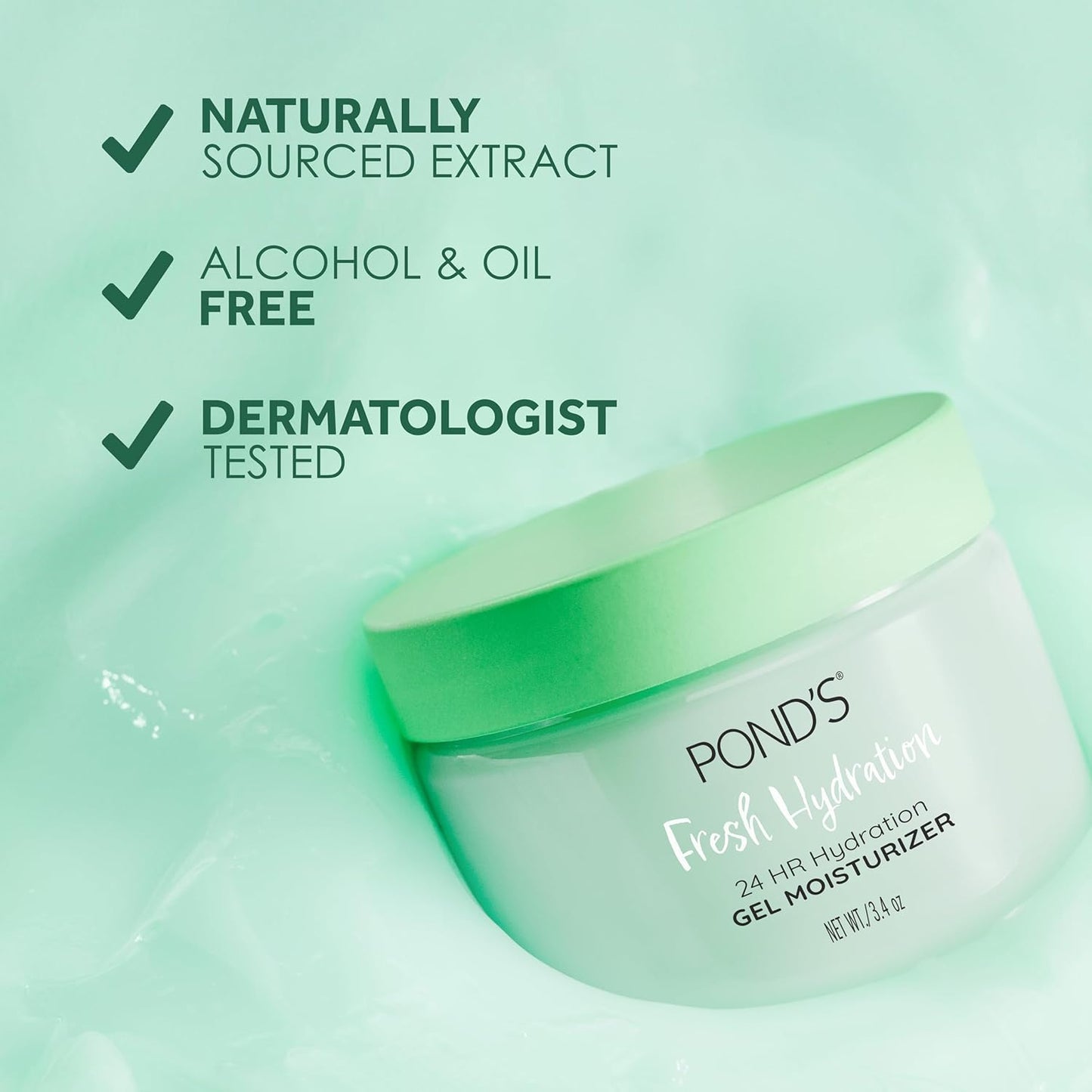 POND'S Aloe Extract & Vitamin B3 Gel Face Moisturizer For Fresh and Luminous Skin, 3.4 oz