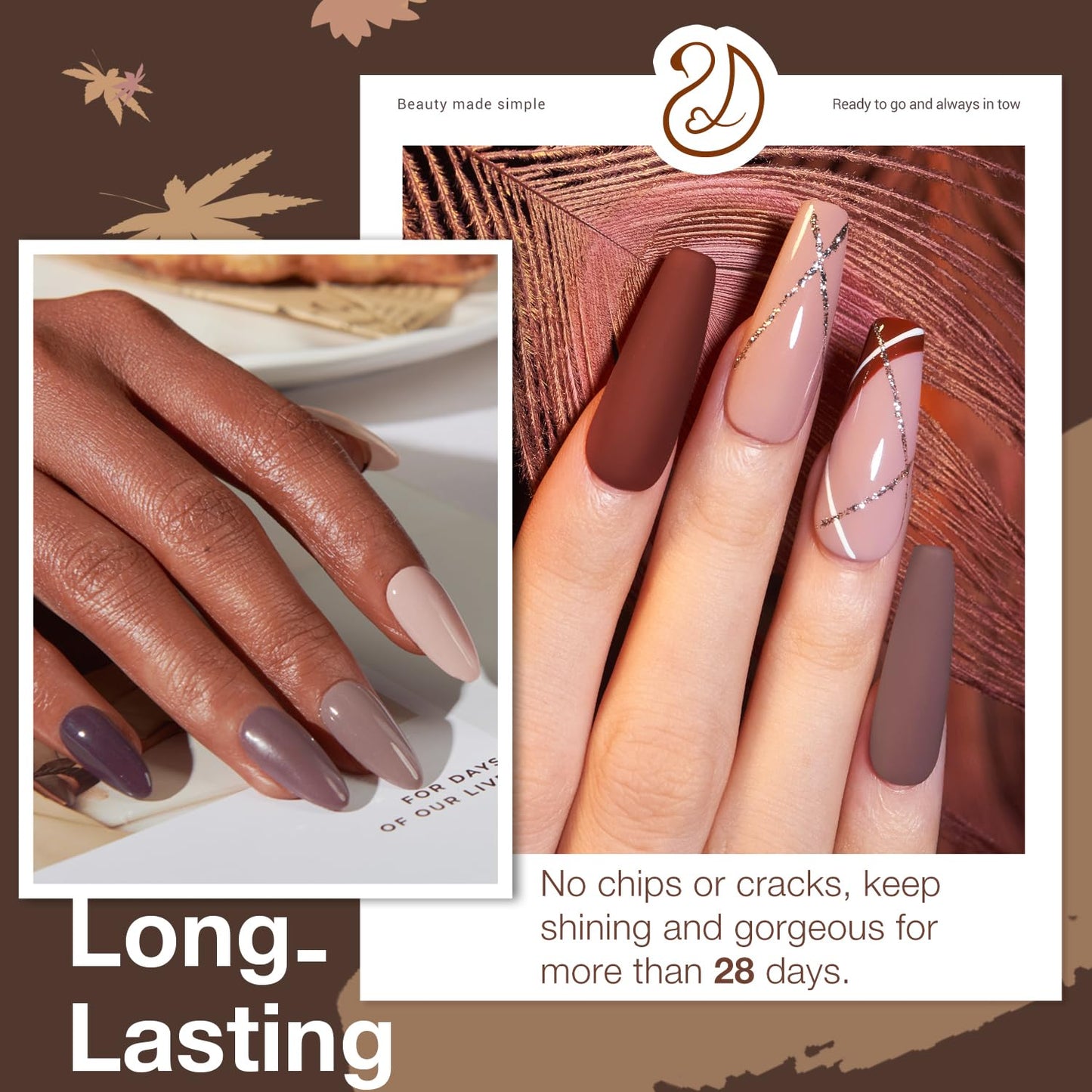 AZUREBEAUTY Dip Nails Powder Starter Kit 8 Colors with Nail Sticks Nude Brown Giltter Shimmer Set Nail Art Base Glossy Matte Top Coat Activator Essential Liquid Manicure DIY Salon 30 PCS