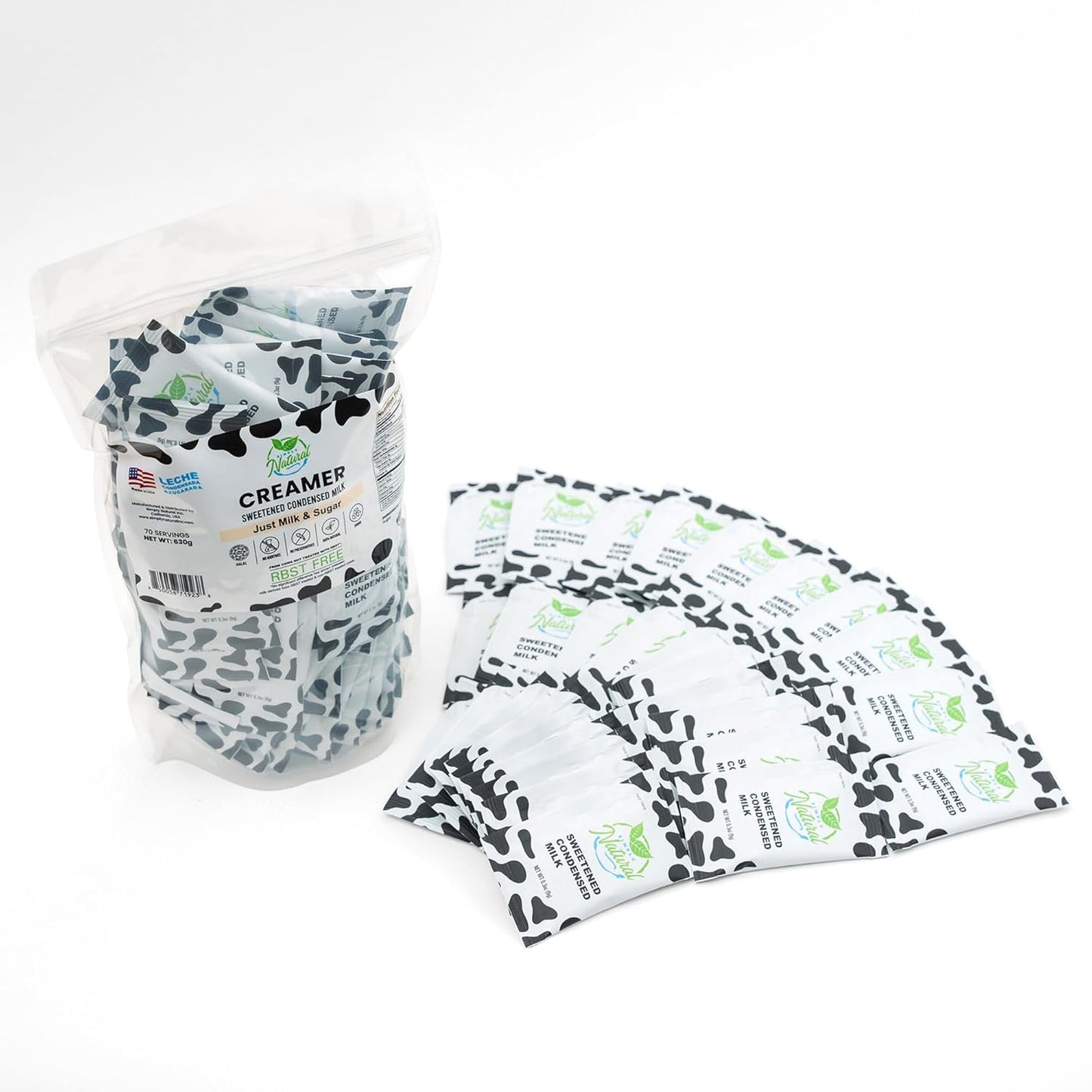 Simply Natural Sweetened Condensed Milk Creamer Single-Serve 9 grams sachet, All Natural Coffee/Tea Creamer (70 sachets bag, Milk Flavor)