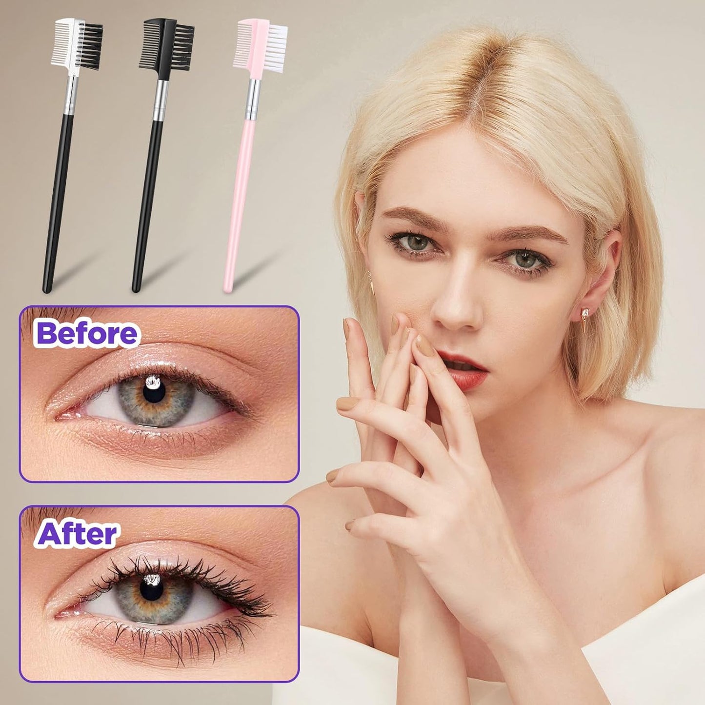 3pcs Eye Lash Brushes Separator, Eyebrow Comb for Women, Dual-Head Eyebrow Brush and Comb for Eliminating Mascara Clumps, Grooming Shaping Brow, Separating Lashes, Eyelashes Extension