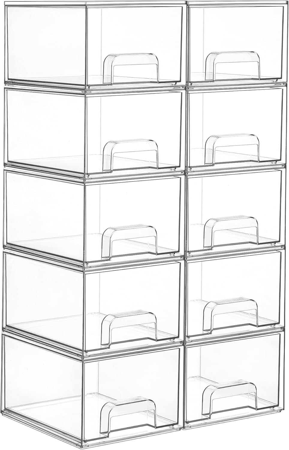 Vtopmart 10 Pack Clear Small Stackable Storage Drawers,Acrylic Bathroom Makeup Organizer,Plastic Storage Bins For Vanity, Undersink, Kitchen Cabinets, Pantry, Home Organization