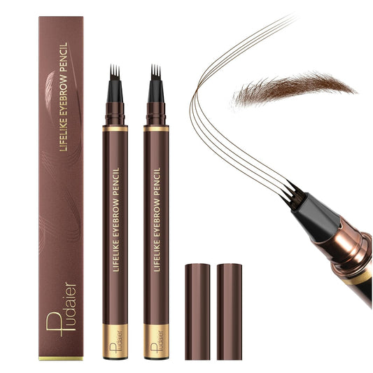 2 Pack Eyebrow Pen, Waterproof Microblading Eyebrow Pencil, 4 Tip Precise Eye Brow Makeup Pen for Women to Effortlessly Create Hair Like Natural Brows, Non Dry Out and Last All Day (Espresso)