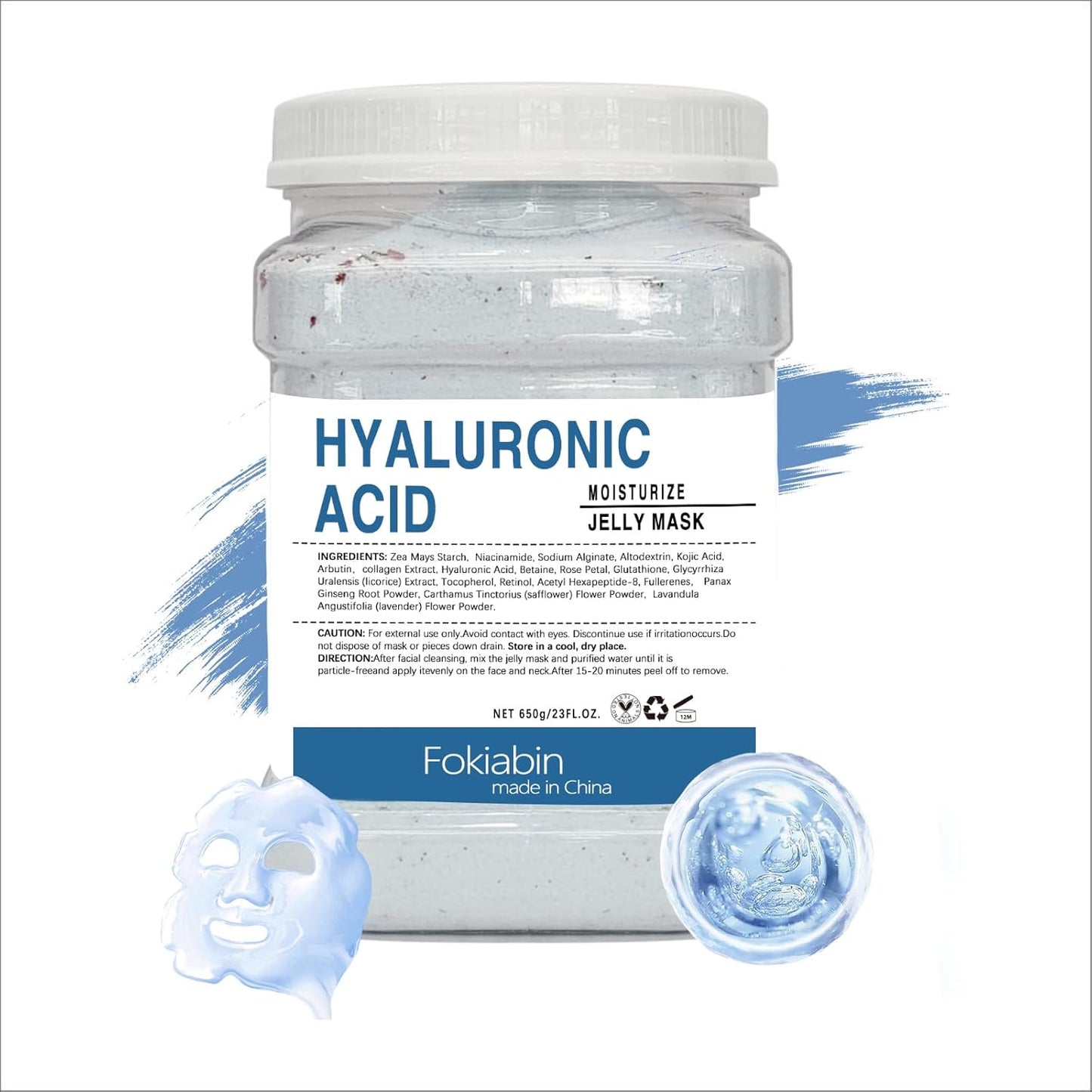 Jelly Mask for Facials, Hydrating & Moisturizing Peel-Off Rubber Gel Face Mask Skin Care for Deep Hydration & Glow, 23 Fl Oz Jar Professional Spa Use for All Skin Types with hyaluronic acid