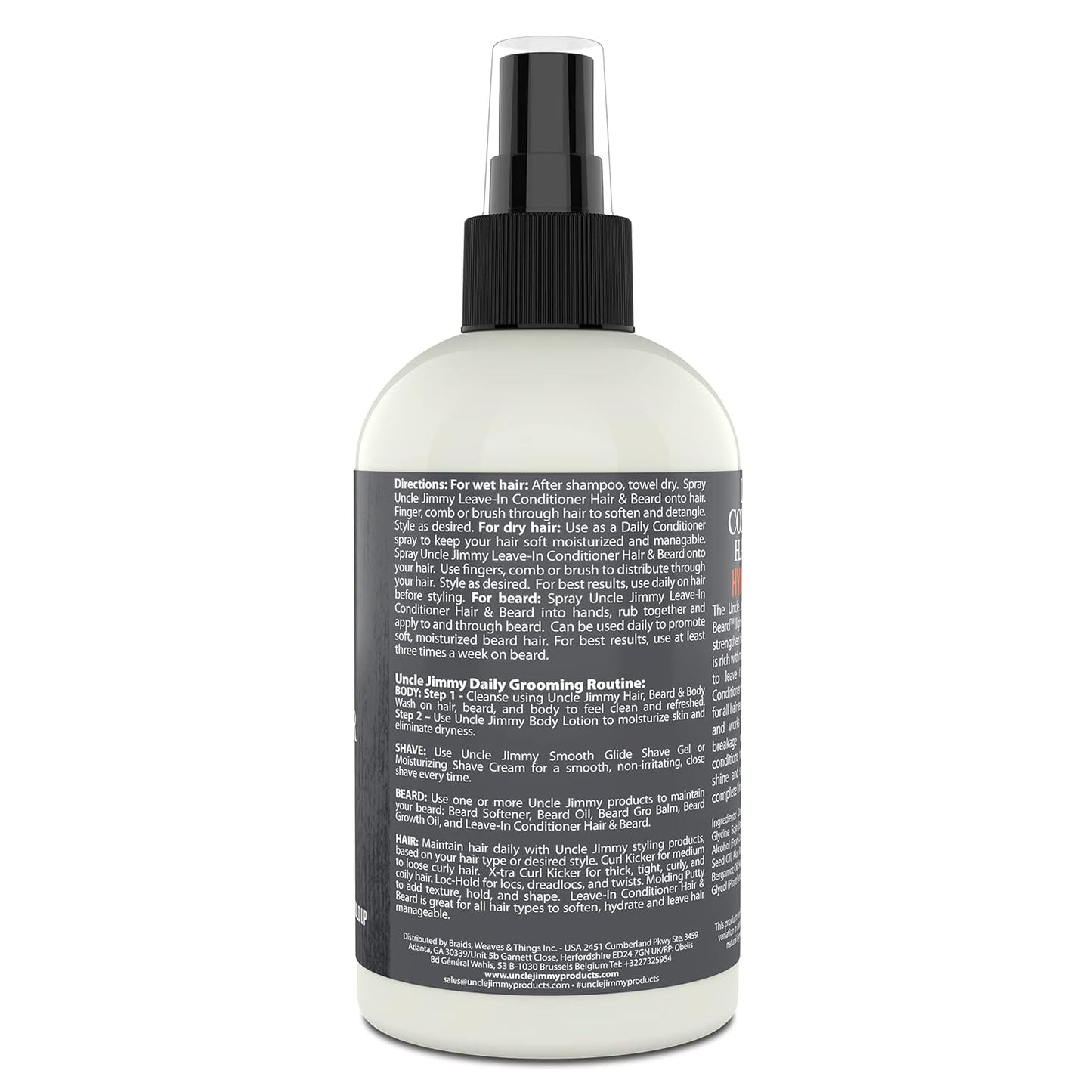 Uncle Jimmy Products Leave-In Conditioner for Healthy Beard Growth, Softening Hair, Hydrating Skin, and Eliminating Dandruff - 8 Fl Oz