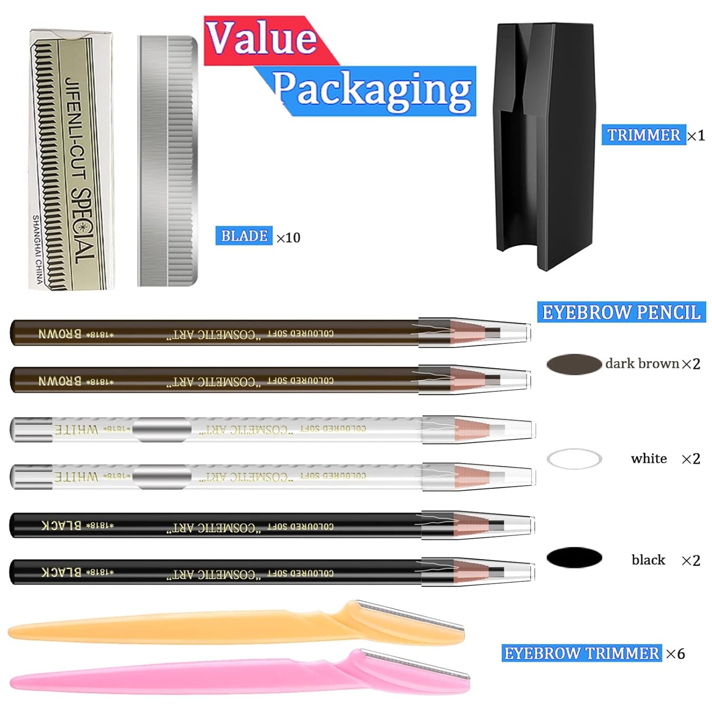 Waterproof Eyebrows Pencil Tattoo Makeup And Microblading Supplies Kit-Eye Brow Liners In 8 Eyebrow Pens 6 Eyebrow knives 1Eyebrow Pencil Shaper 10 Pencil Sharpeners