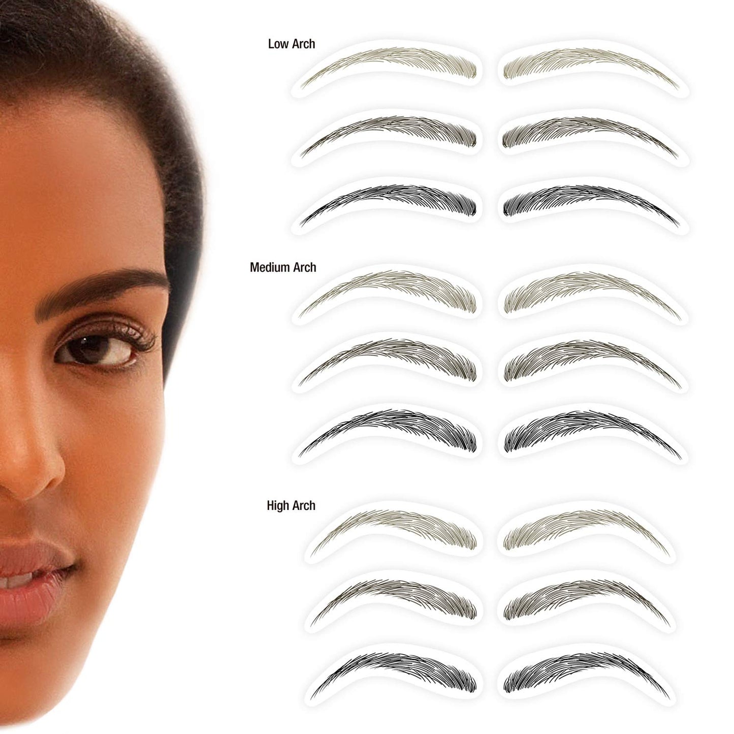 Godefroy MyBrows Long Lasting Eyebrow Transfers, Low Arch, Light Brown, 48-Pairs of Brows (96 Individual transfers)